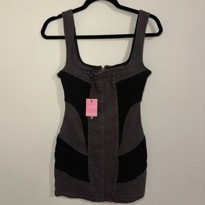 PrettyLittleThing Black and Gray Denim Mini Dress